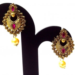 Golden Oxidized Rhinestone Earrings Ethnic Imitation Jewelry Dangle Drop EA20